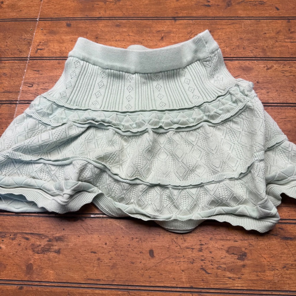 Women’s Mint Green Tiered Knit Mini Skirt